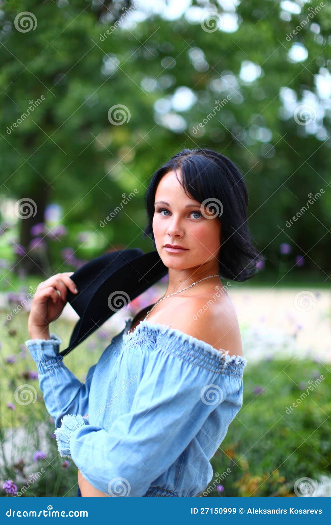 Beautiful with Black Hat Stock Image Image of holding
