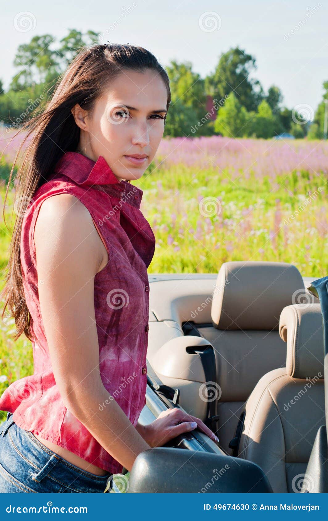 Beautiful Brunette Female Standing Near Car Stock Photo Image Of Elegance Lovely