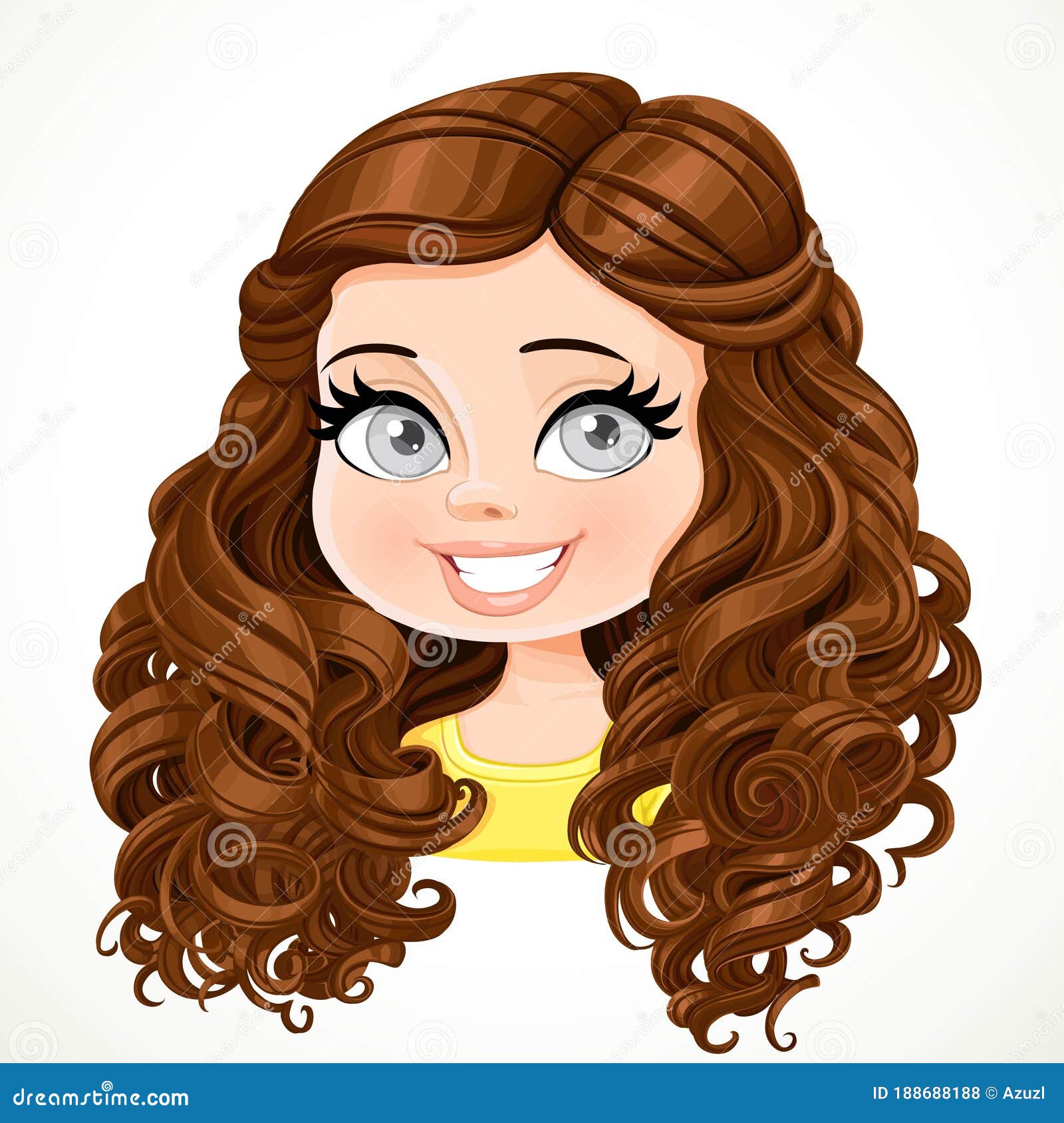 Beautiful Brunette Girl with Dark Chocolate Color Long Curly Brown Hair  Portrait Stock Illustration - Illustration of color, curly: 188688188