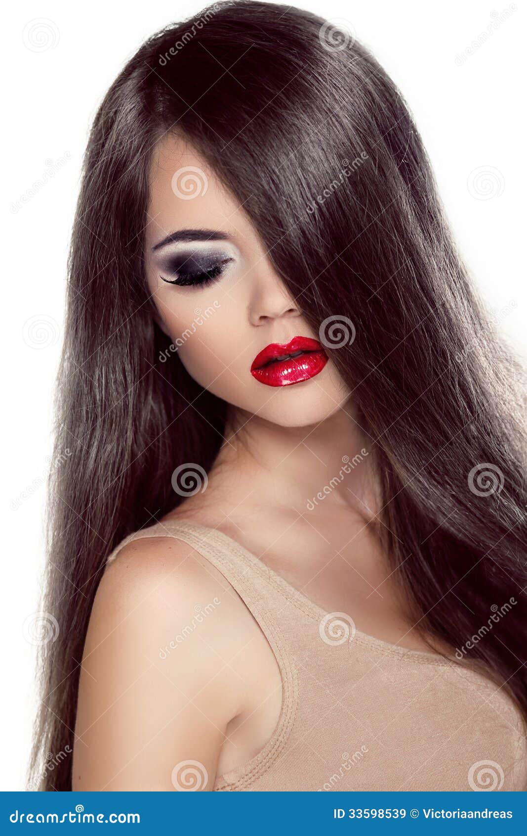 Beautiful Brunette Girl With Healthy Long Hair And Red Lips Fa Beautiful Brunette Girl With Healthy Long Hair And Red Lips Fa
