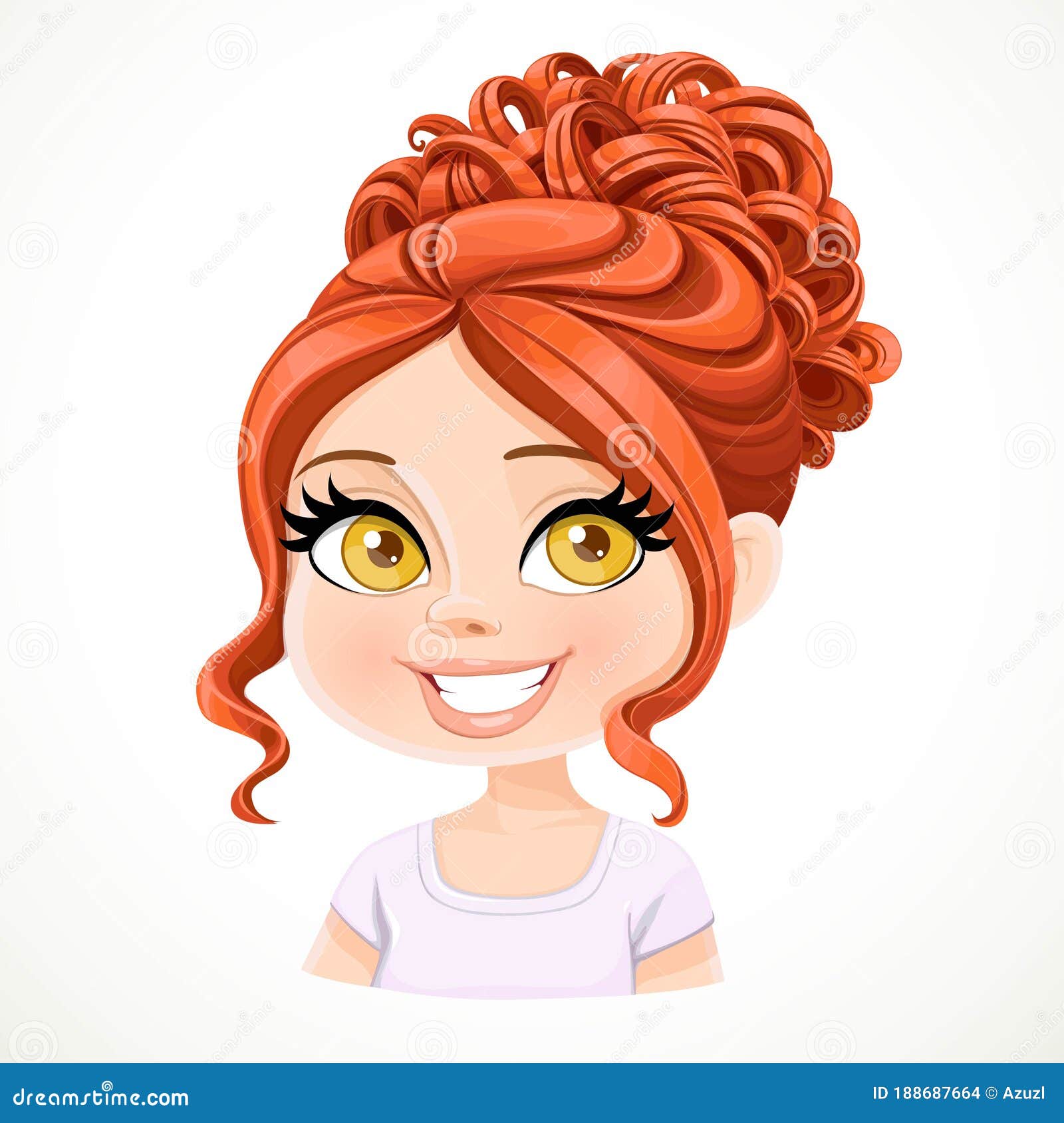 Beautiful Brunette Girl with Red Hair Arranged in a High Evening Hairstyle  Portrait Stock Illustration - Illustration of fashion, drawing: 188687664