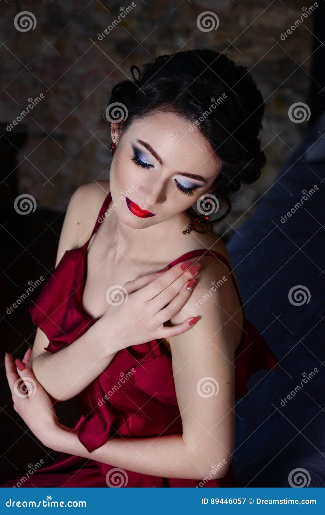 Beautiful Brunette Girl With Sensual Look And Beautiful Hands Portrait