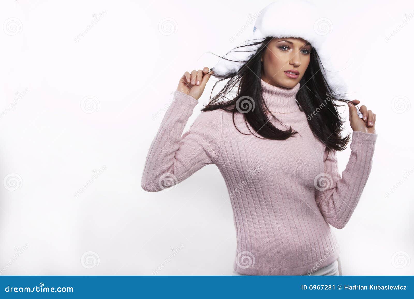 Beautiful with Hat Posing on White Stock Image Image of