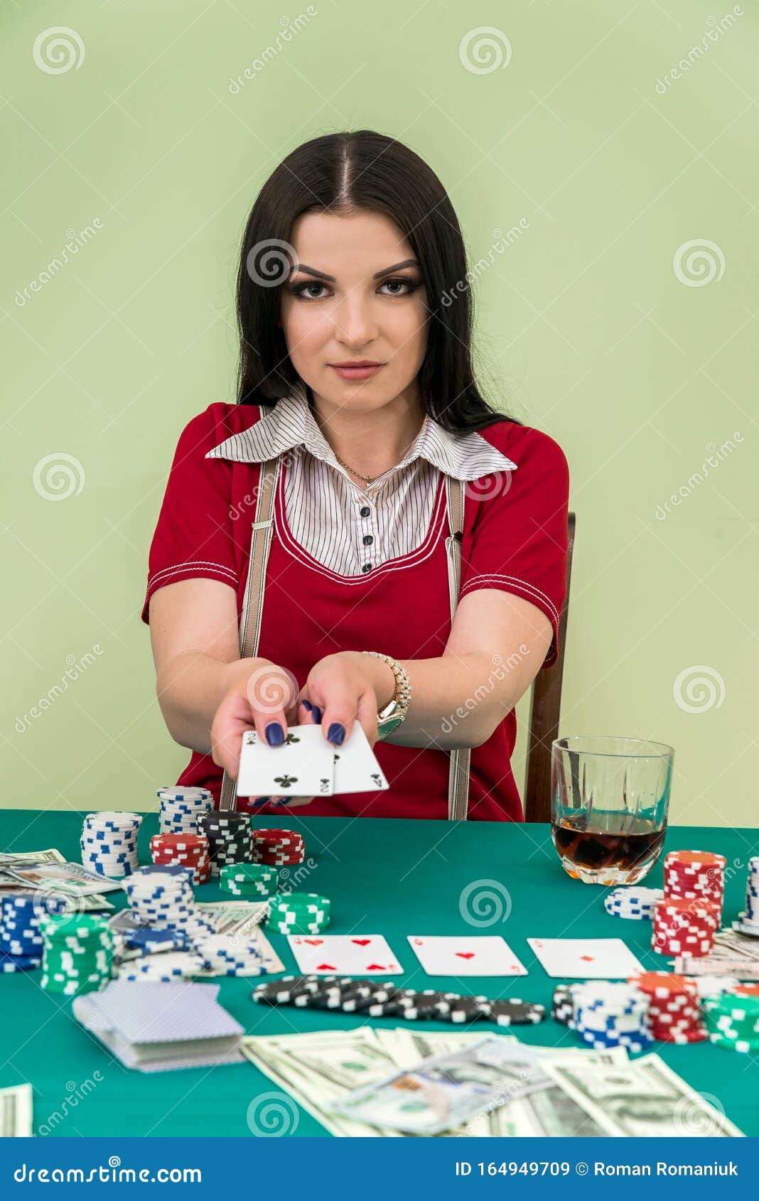 Beautiful Brunette Lady Showing Cards in Casino Stock Image - Image of ...
