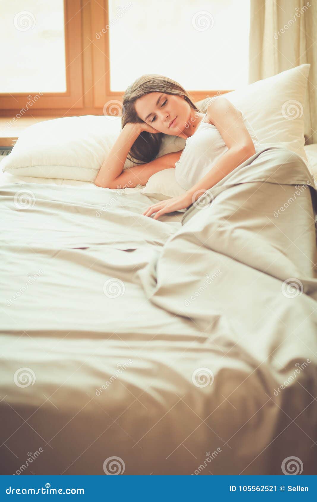 Beautiful Lying on Bed at Home Stock Image Image of portrait