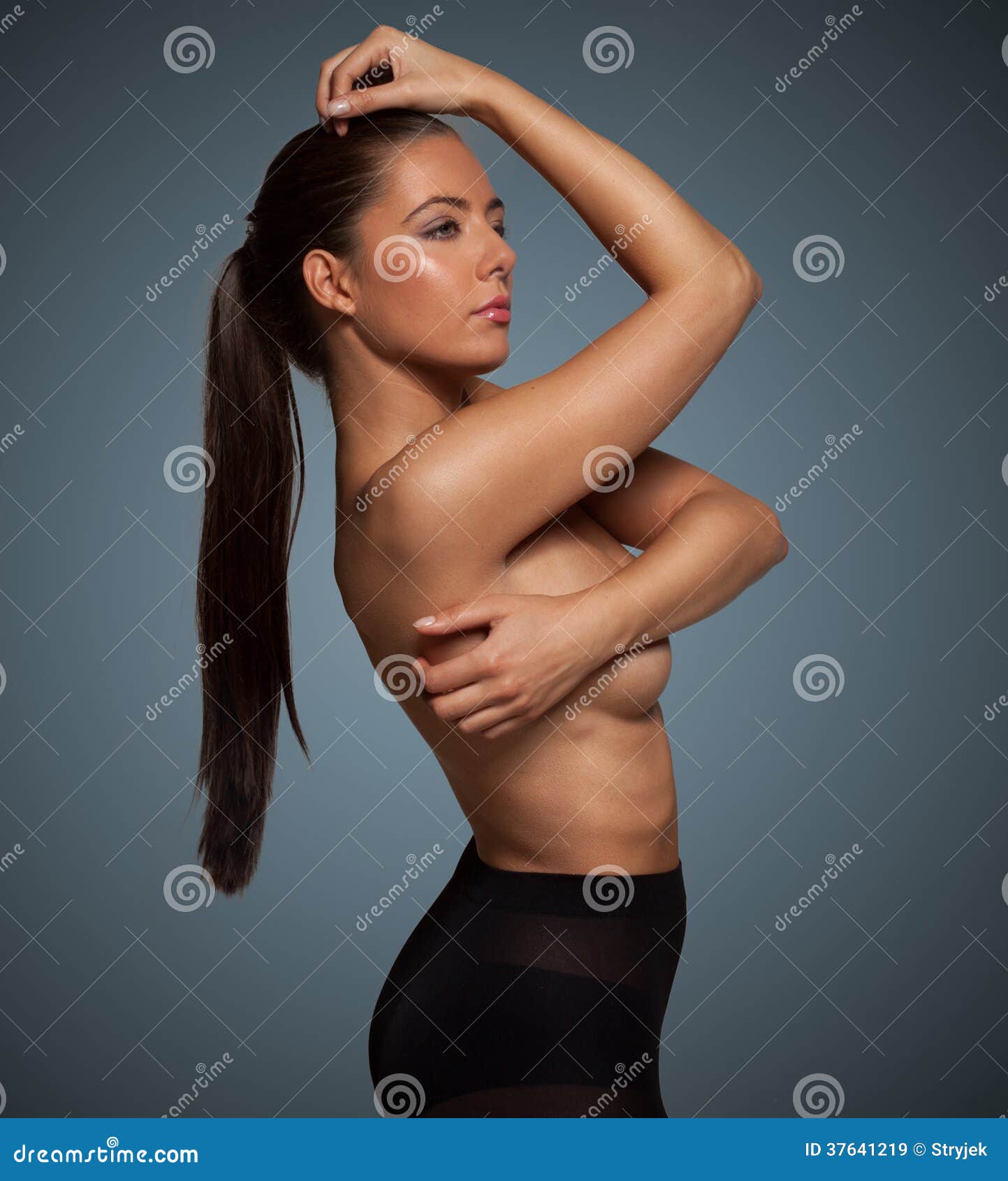 Beautiful Brunette Posing Topless Stock Image - Image of side, breast:  37641219