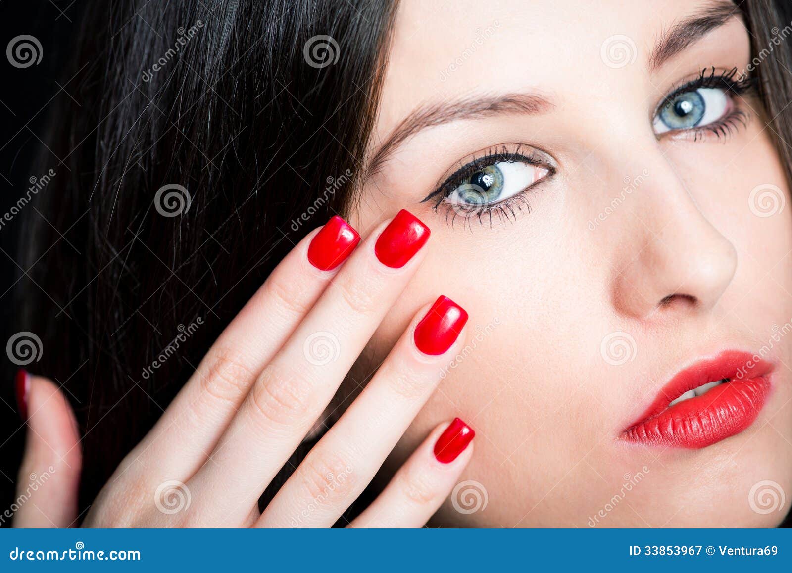 Beautiful Brunette With Red Nails Stock Image Image Of Cover Beauty 