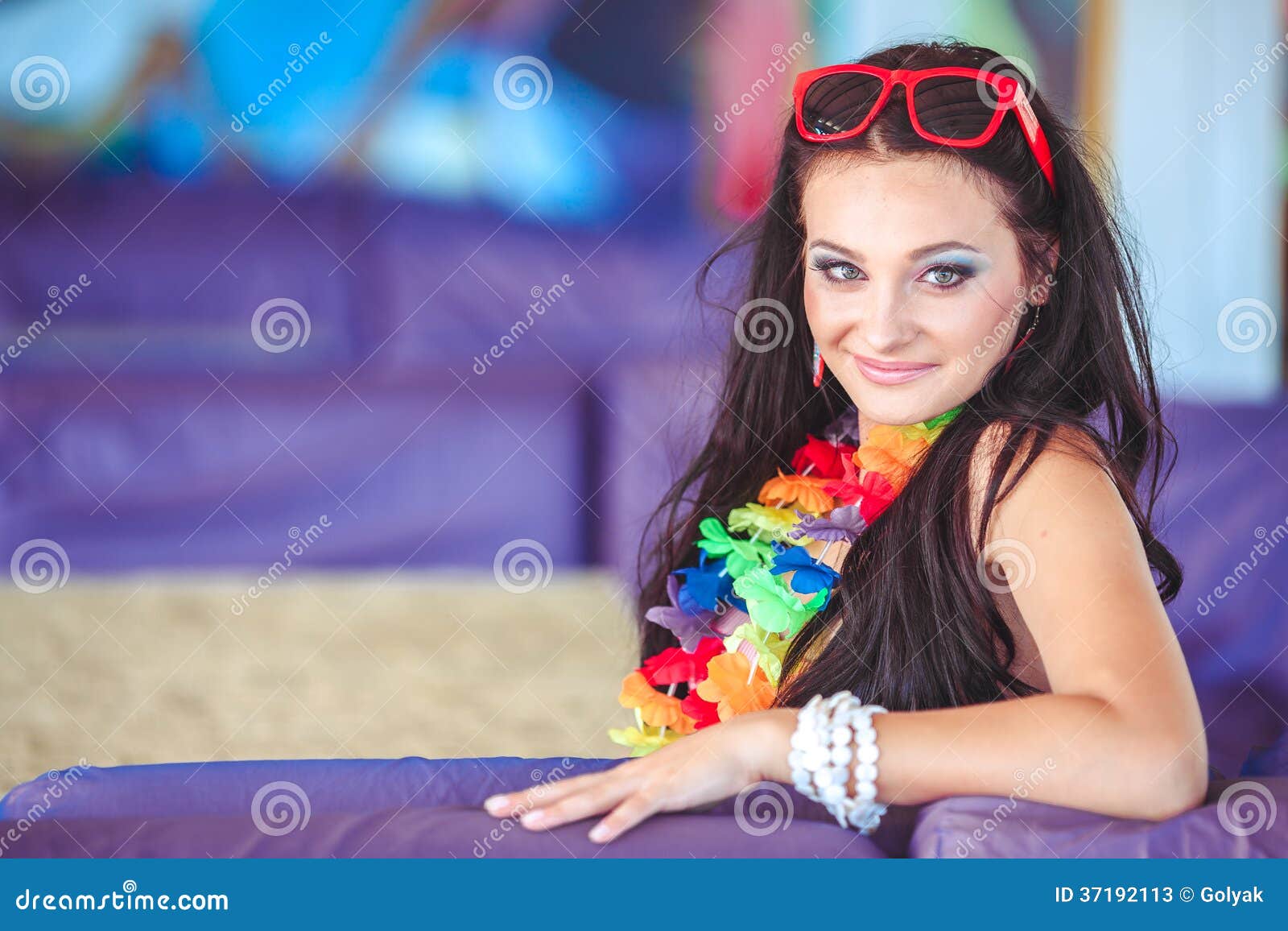 Beautiful Brunette Woman In Bikini Sunbathing On Couch Stock Image Image Of Ocean Human 37192113