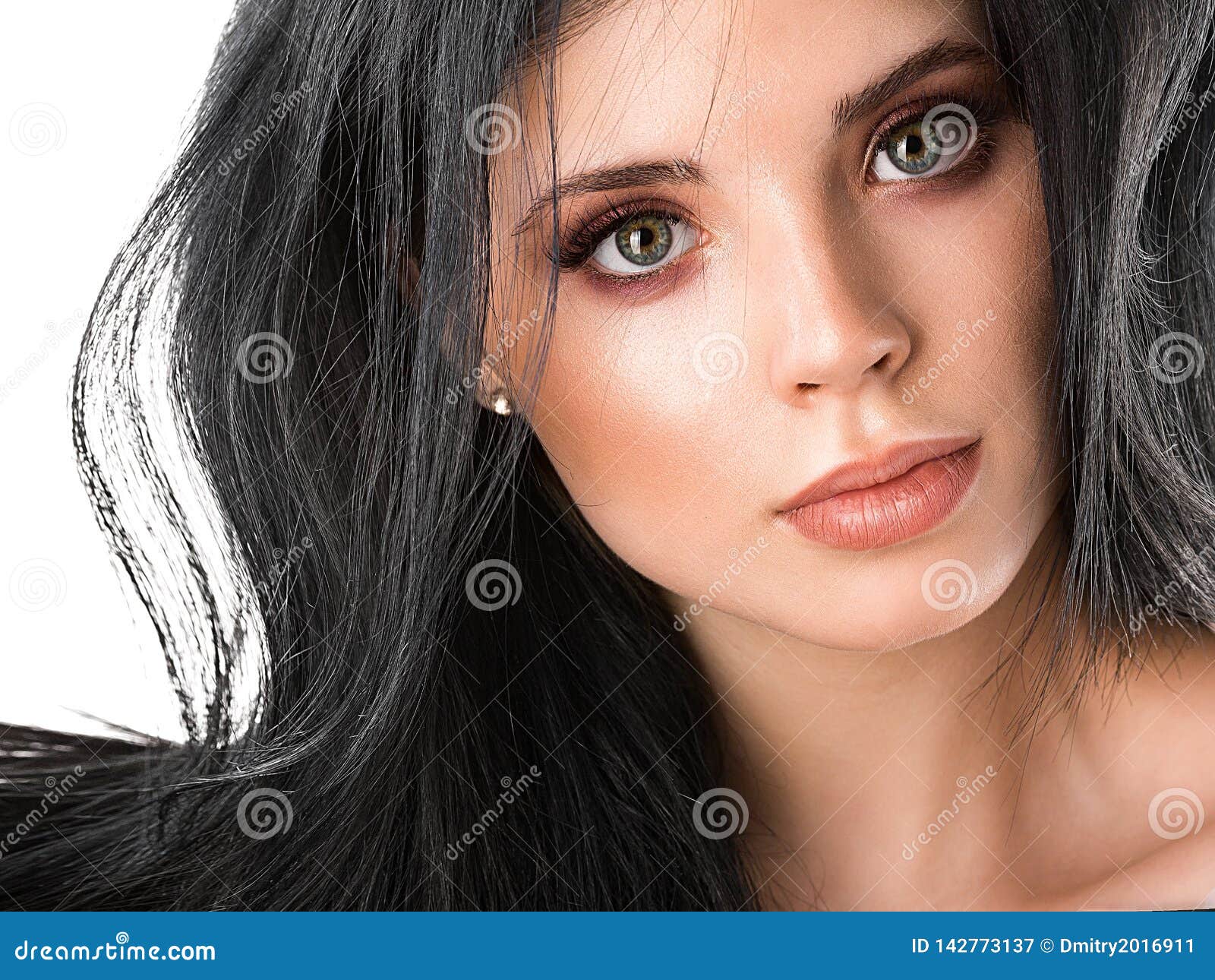 Attractive Brunette Hair Model Girl Close-up Beauty Portrait.