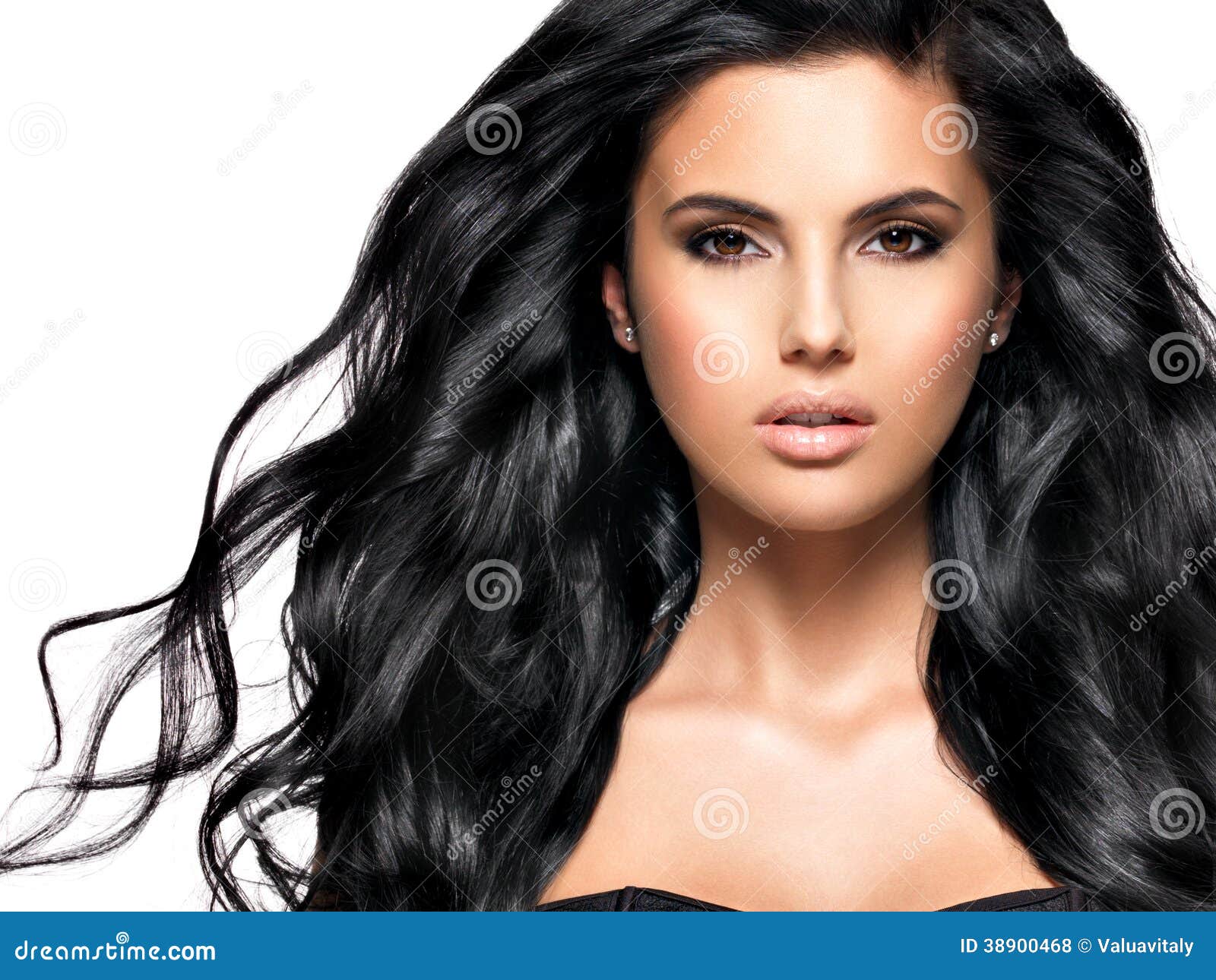 Beautiful Brunette Woman With Long Black Hair Stock Photo ...