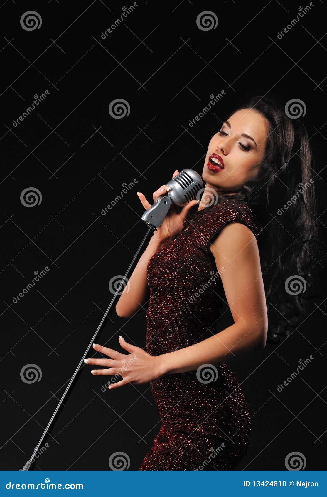 Beautiful Brunette Woman Singing Stock Photo - Image of face, glamour