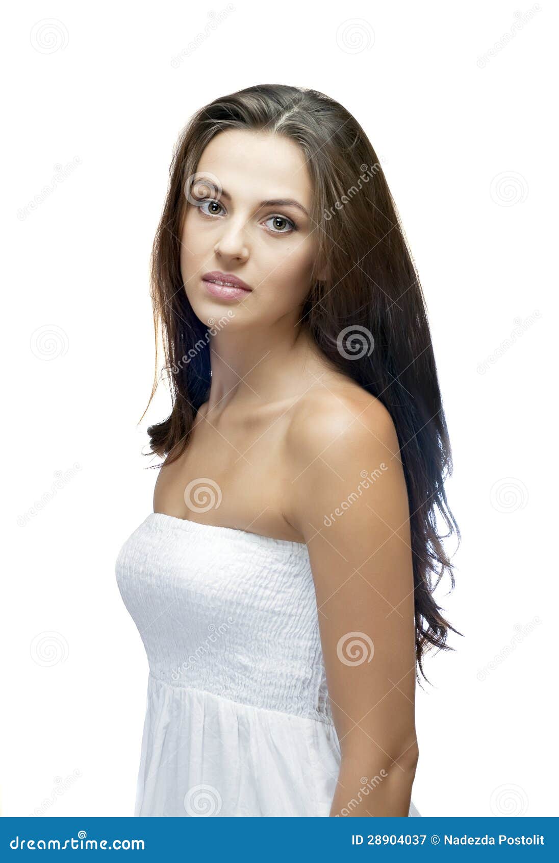 Beautiful Brunette Woman on White Stock Image - Image of treatment ...