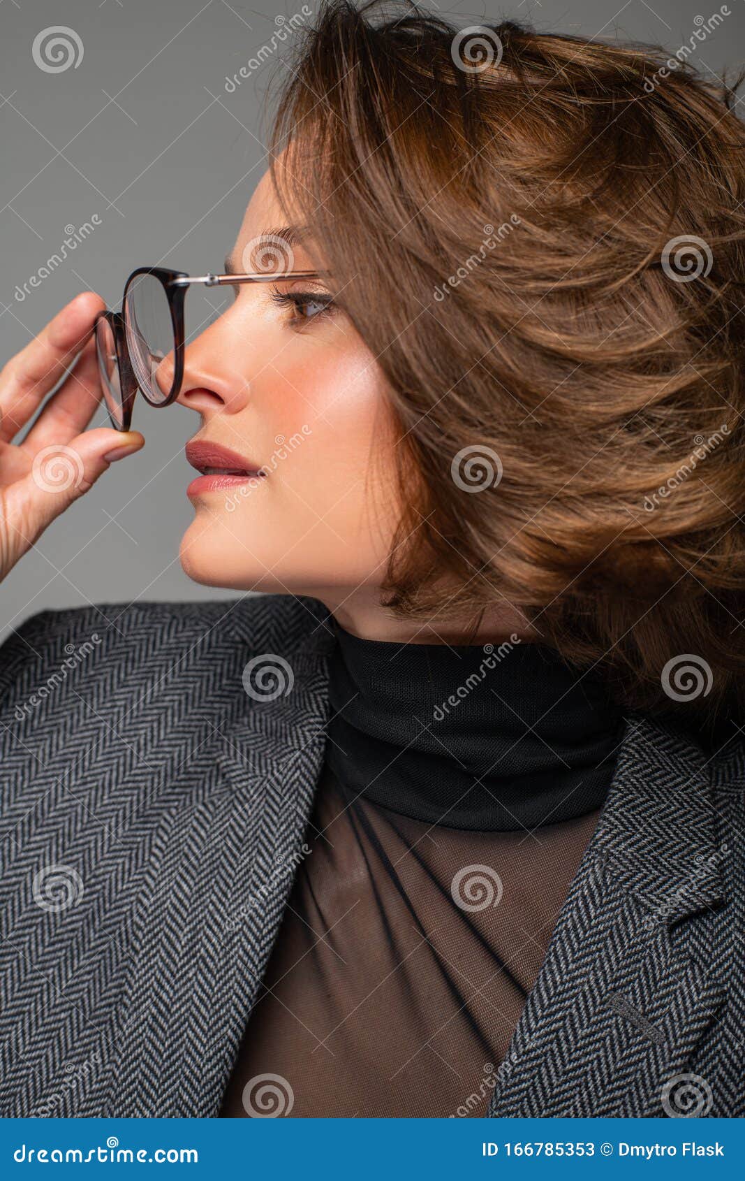 Beautiful Business Woman Brunette with Bob Haircut in Eyeglasses Stock ...