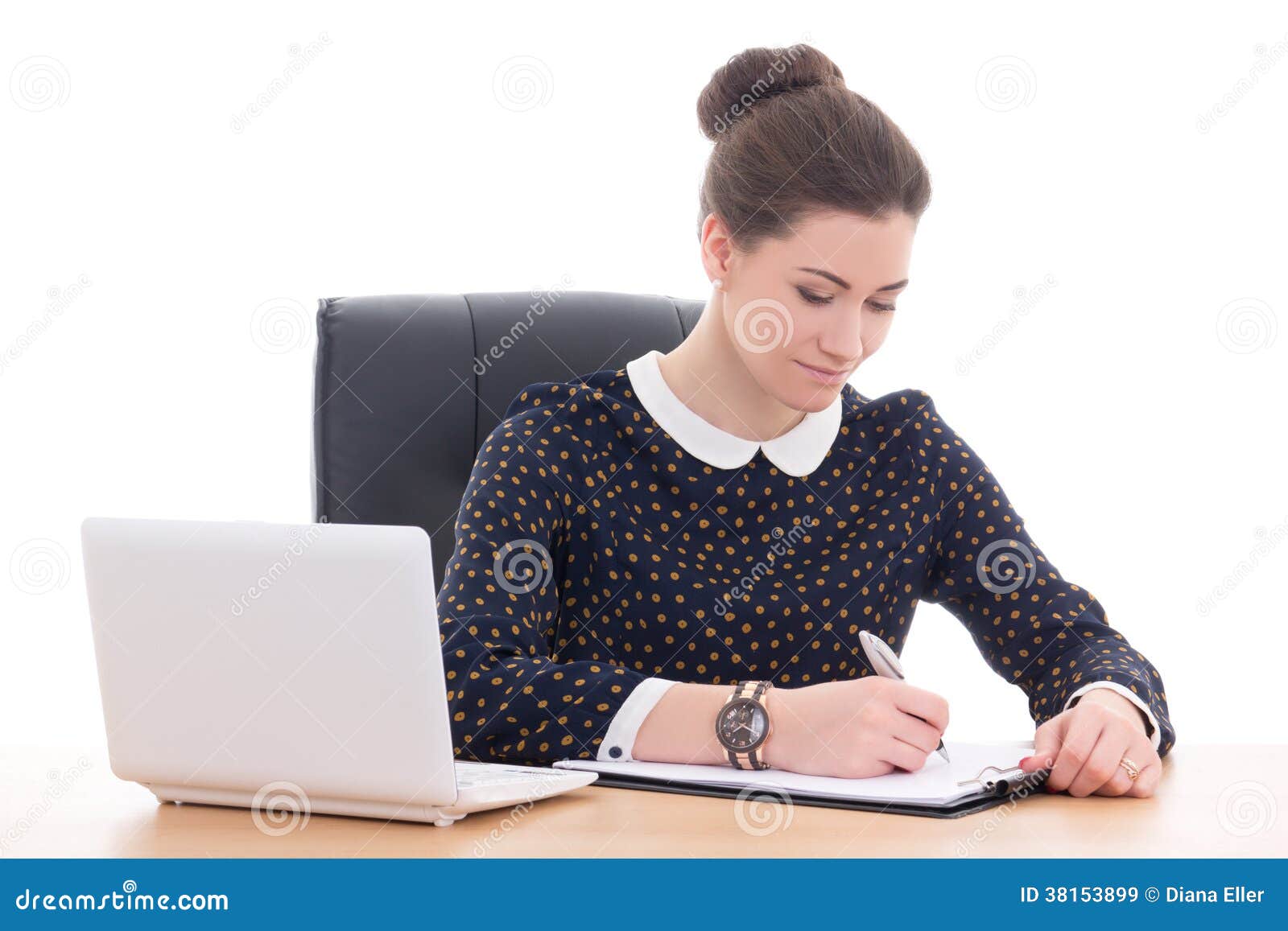 Beautiful Business Woman Doing Paperwork in Office with Laptop I Stock ...