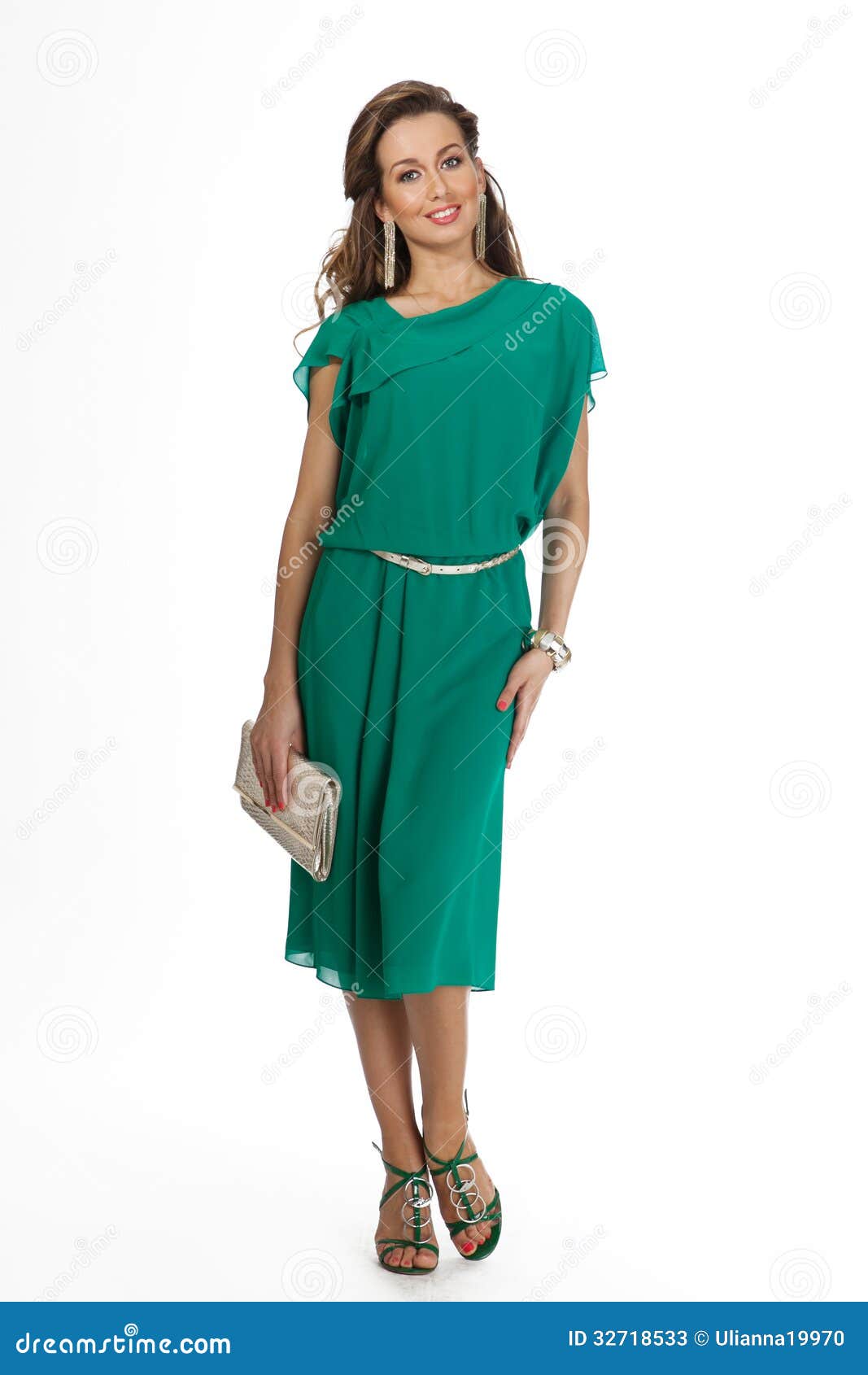 Beautiful Business Woman Fashion Model Isolated on White. Green Stock ...