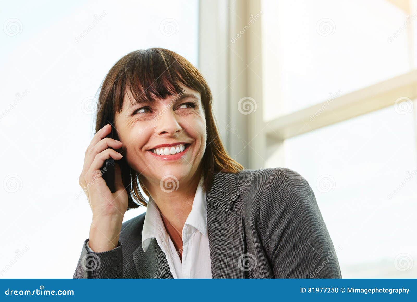 Beautiful Business Woman on Professional Phone Call Stock Photo - Image