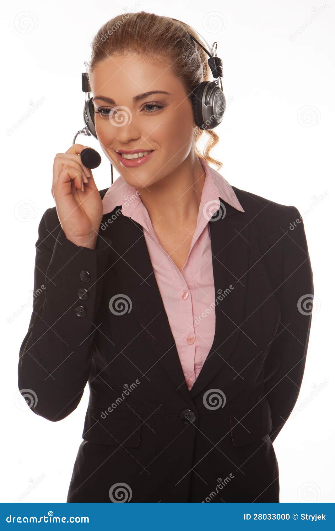 Beautiful Businesswoman Speaking on a Headset Stock Photo Image of