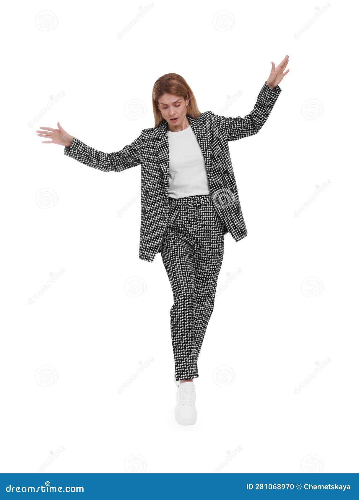 Beautiful Businesswoman in Suit Walking on White Background Stock Photo ...