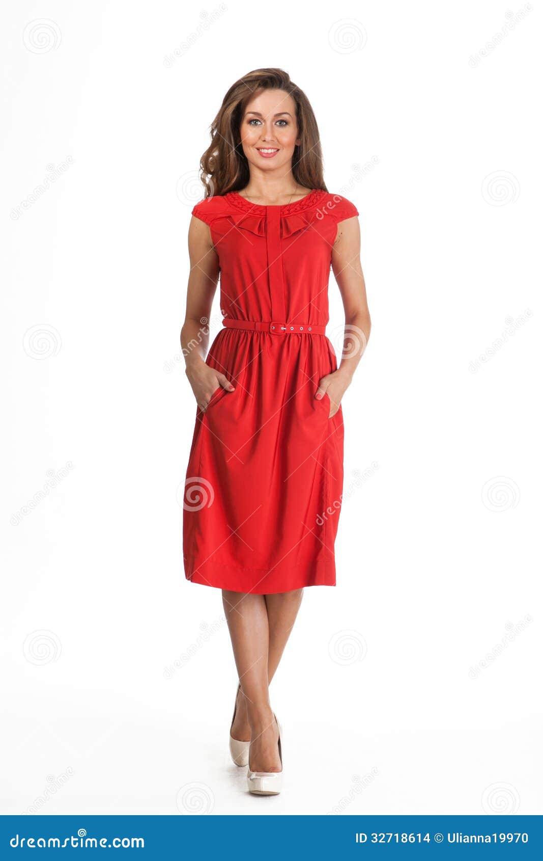 Beautiful Busyness Woman Fashion Model Isolated on White .Red Dr Stock ...