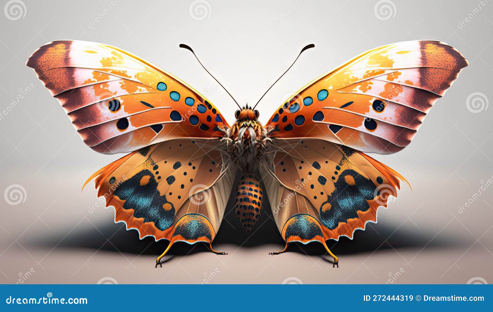 Beautiful Butterfly with Brown, Orange, Blue Pattern on Opened Wings on