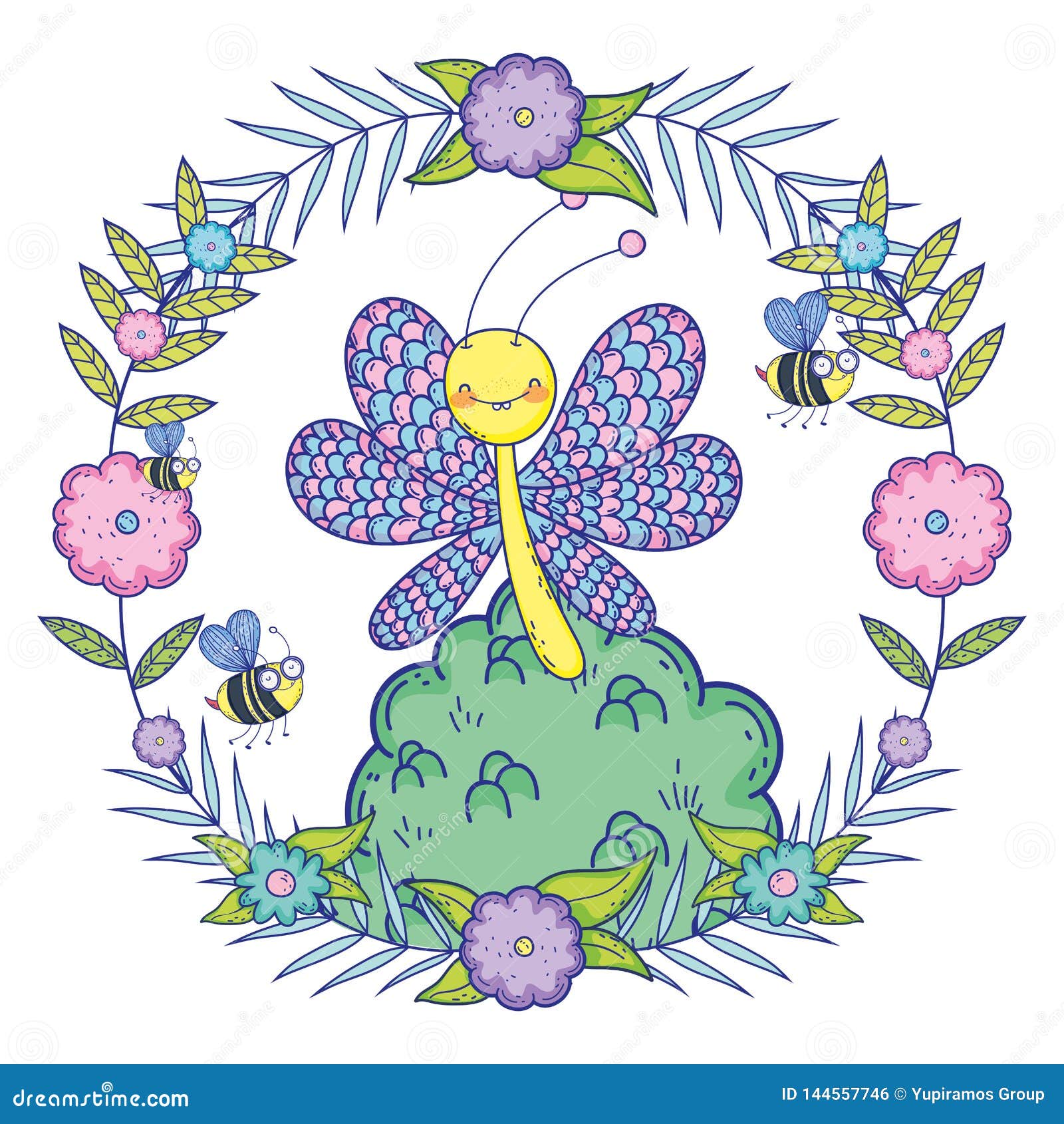 Beautiful Butterfly Flying With Bush Stock Vector ...