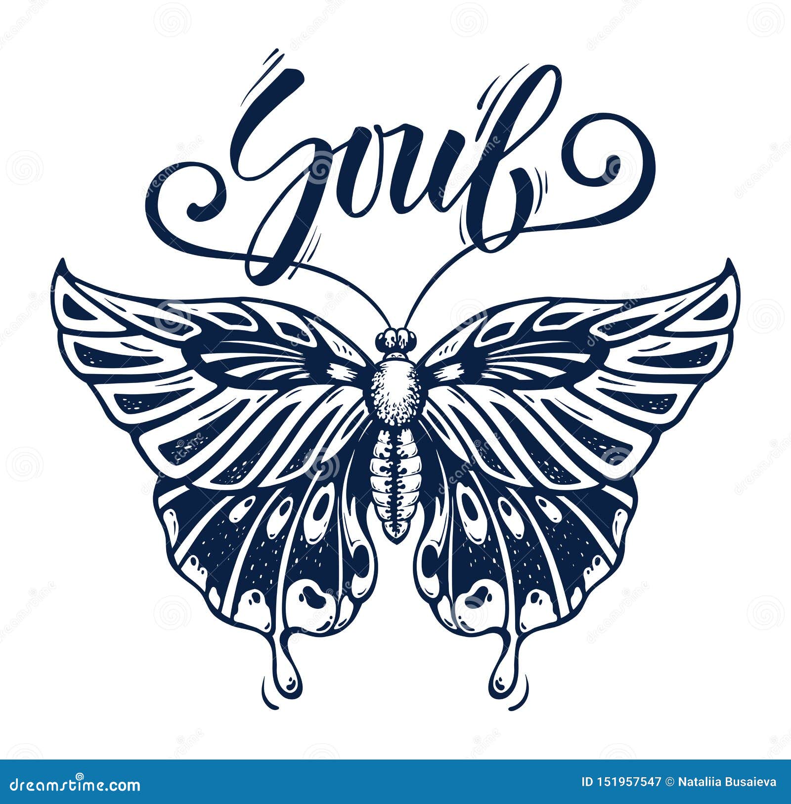Beautiful Butterfly is Symbol of Soul. Tattoo Butterfly with Calligraphy  Soul Stock Vector - Illustration of freedom, lettering: 151957547