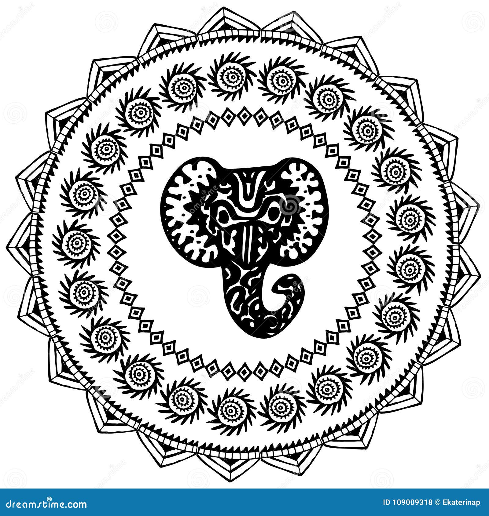Beautiful Card with Elephant Indian with Ornaments. Round Frame for ...