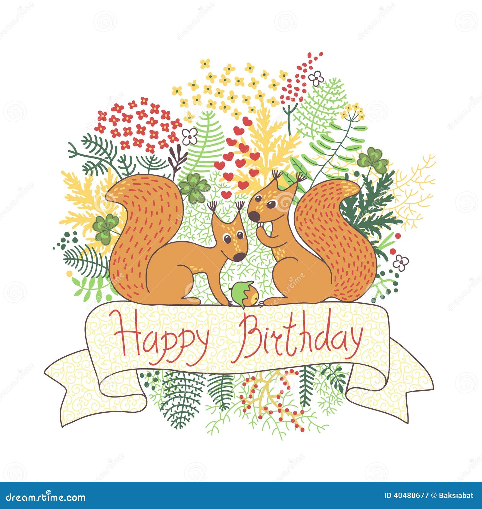 Beautiful Card with Squirrels. Happy Birthday Stock Vector