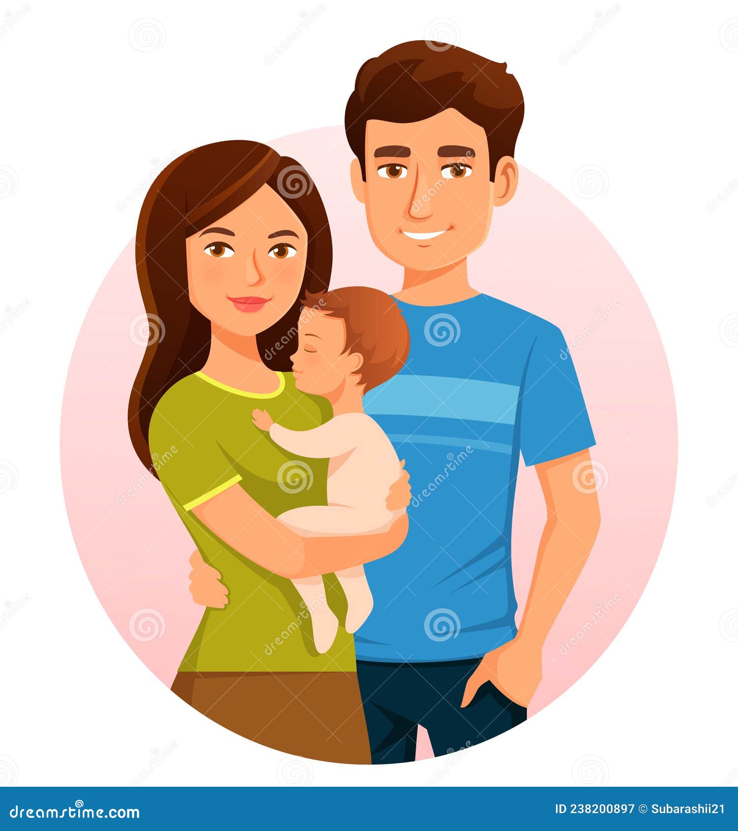 Cute Cartoon Illustration of a Happy Young Family Stock Vector -  Illustration of woman, parenting: 238200897