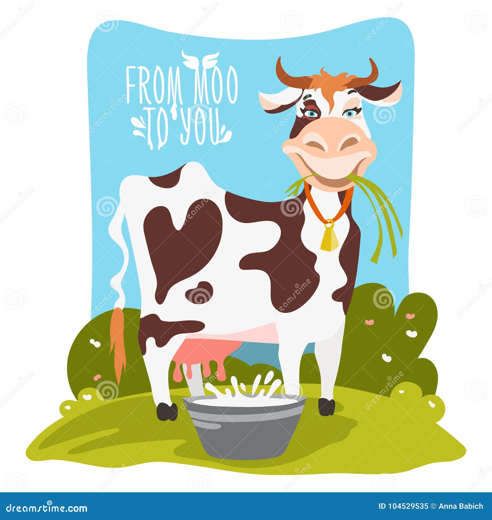 Beautiful, Cartoon, Flat Cow in Rural Landscape Stock Vector - Illustration  of flat, background: 104529535