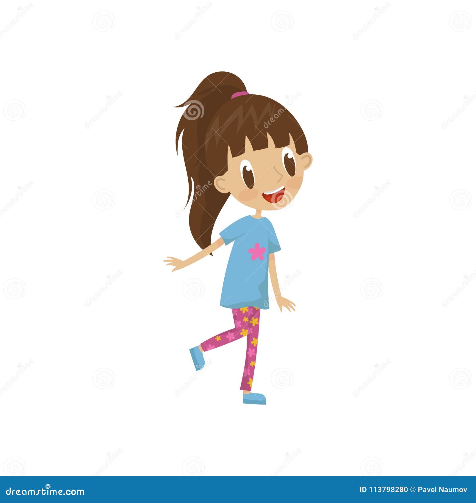 Beautiful Cartoon Girl Character in Leggings and Tunic, Cute Kid ...