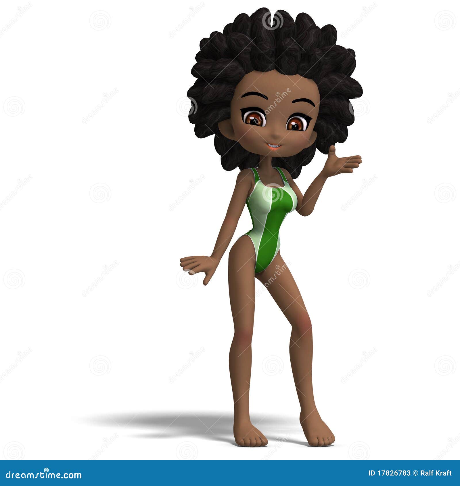 Beautiful Cartoon Girl In A Onepiece Swimsuit Stock Illustration Illustration Of Green Frolic