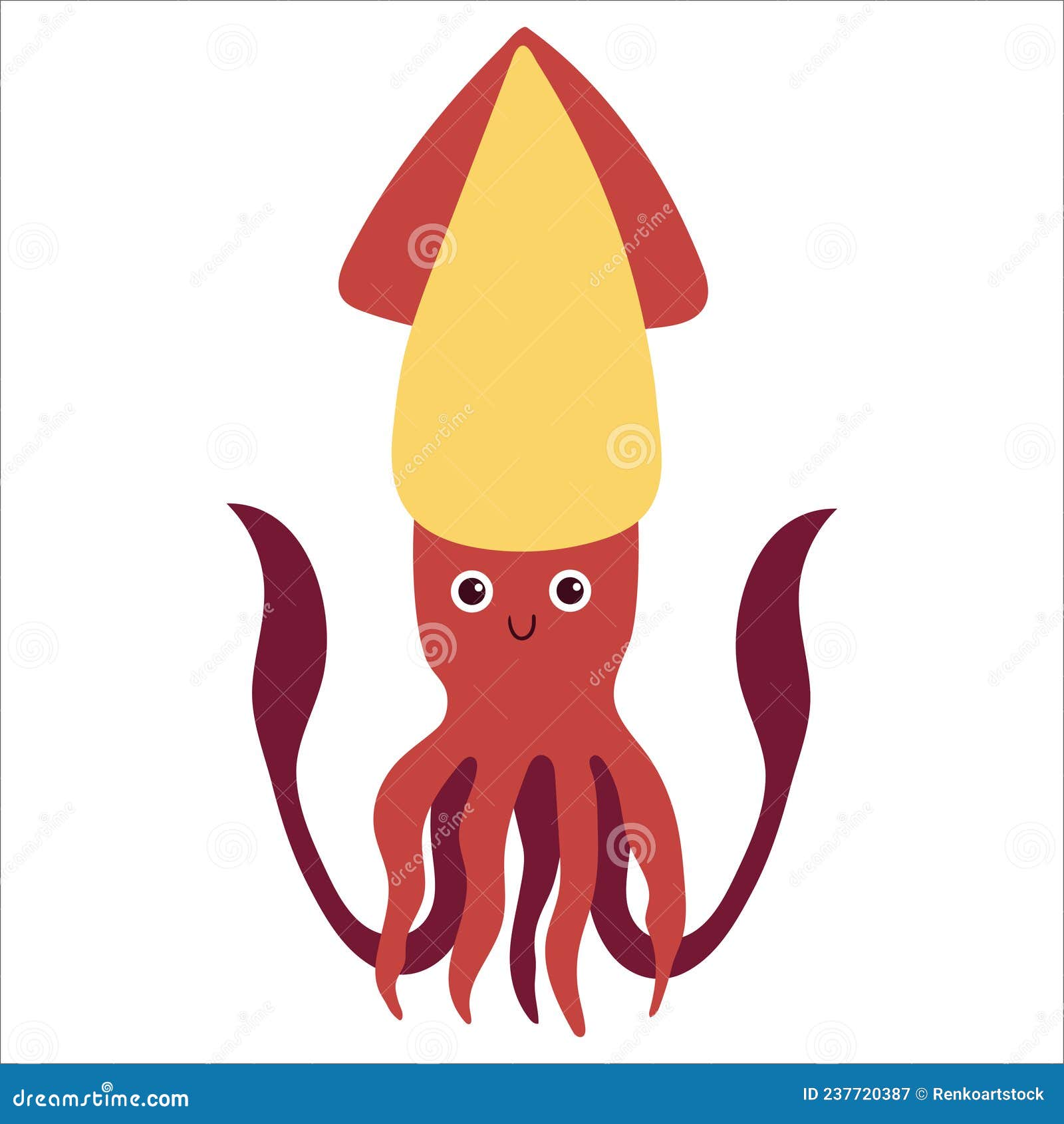 Beautiful Cartoon Illustration with Colorful Sea Animals Squid on White  Background for Print Design. Kid Graphic Stock Vector - Illustration of  print, aqua: 237720387