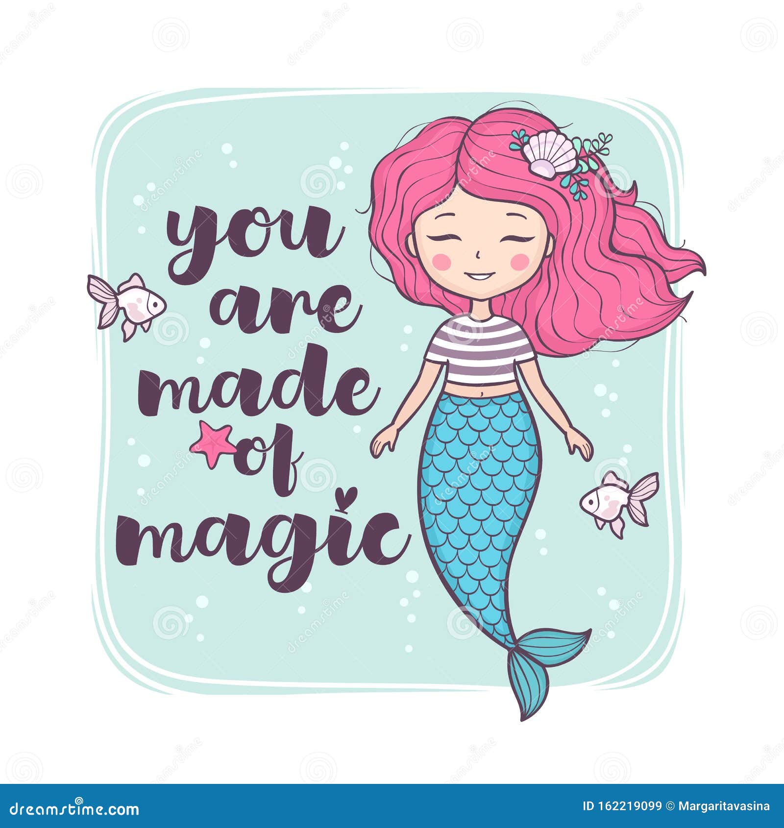 Beautiful Cartoon Mermaid Girl with Inspirational Quote Stock Vector -  Illustration of girl, dream: 162219099