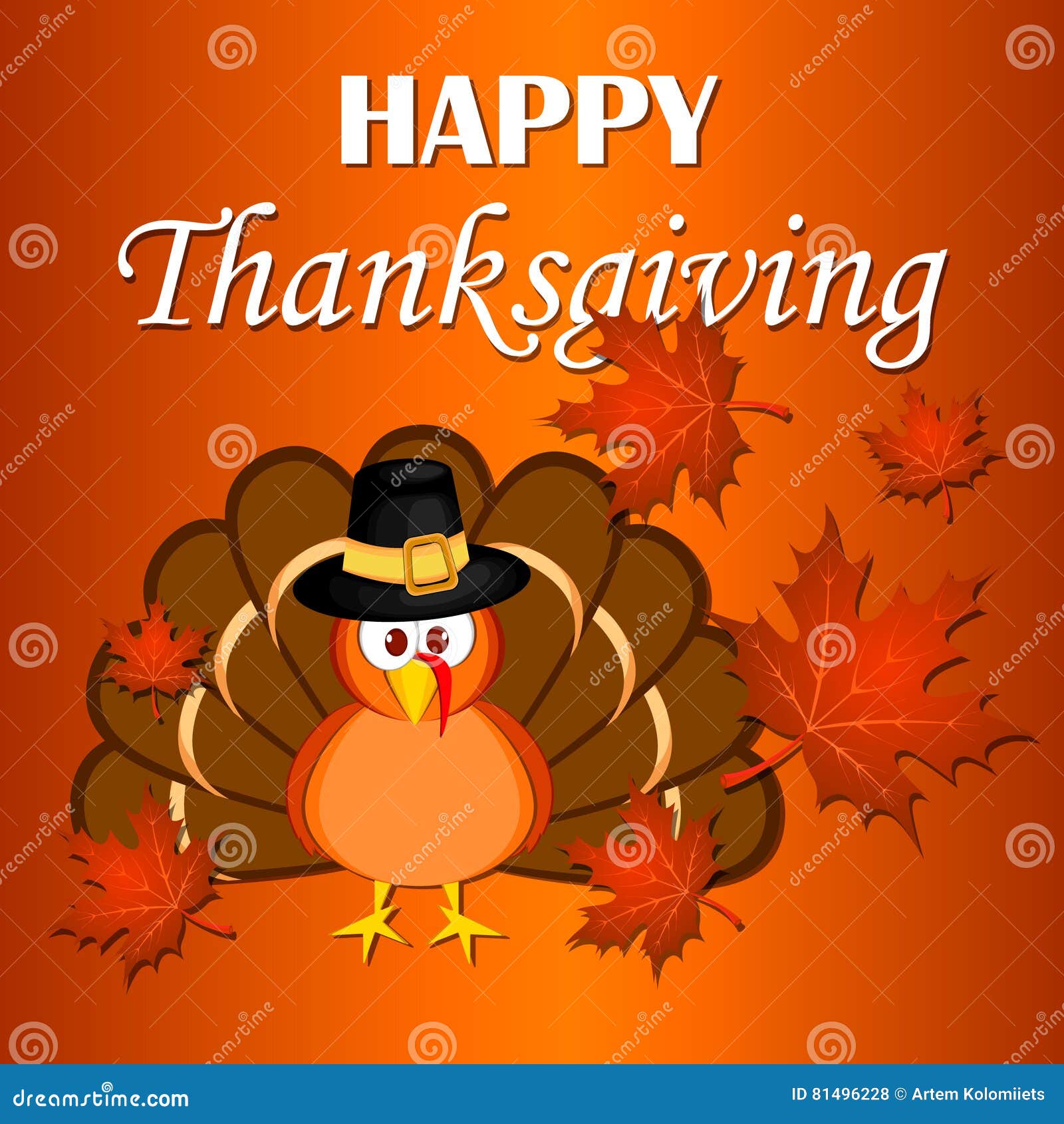 Beautiful Cartoon Turkey Bird. Happy Thanksgiving Celebration. Orange  Background Stock Vector - Illustration of holiday, flyer: 81496228