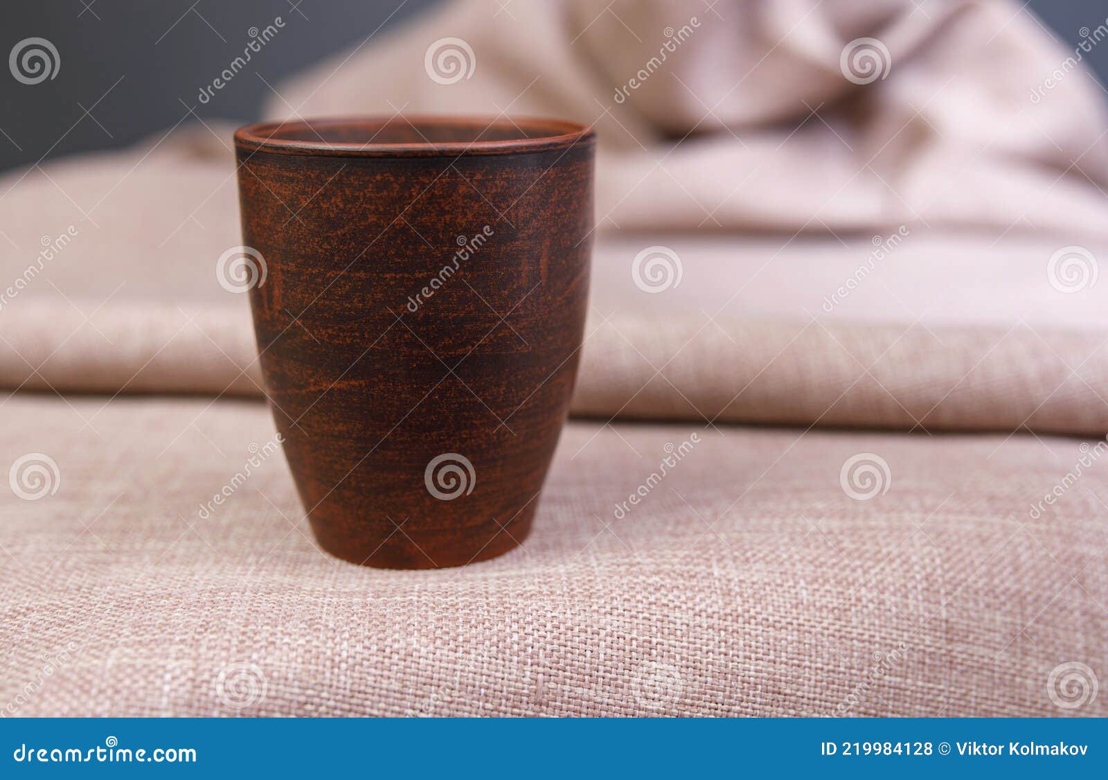 Beautiful Ceramic Mug on a Linen Tablecloth Stock Photo Image of