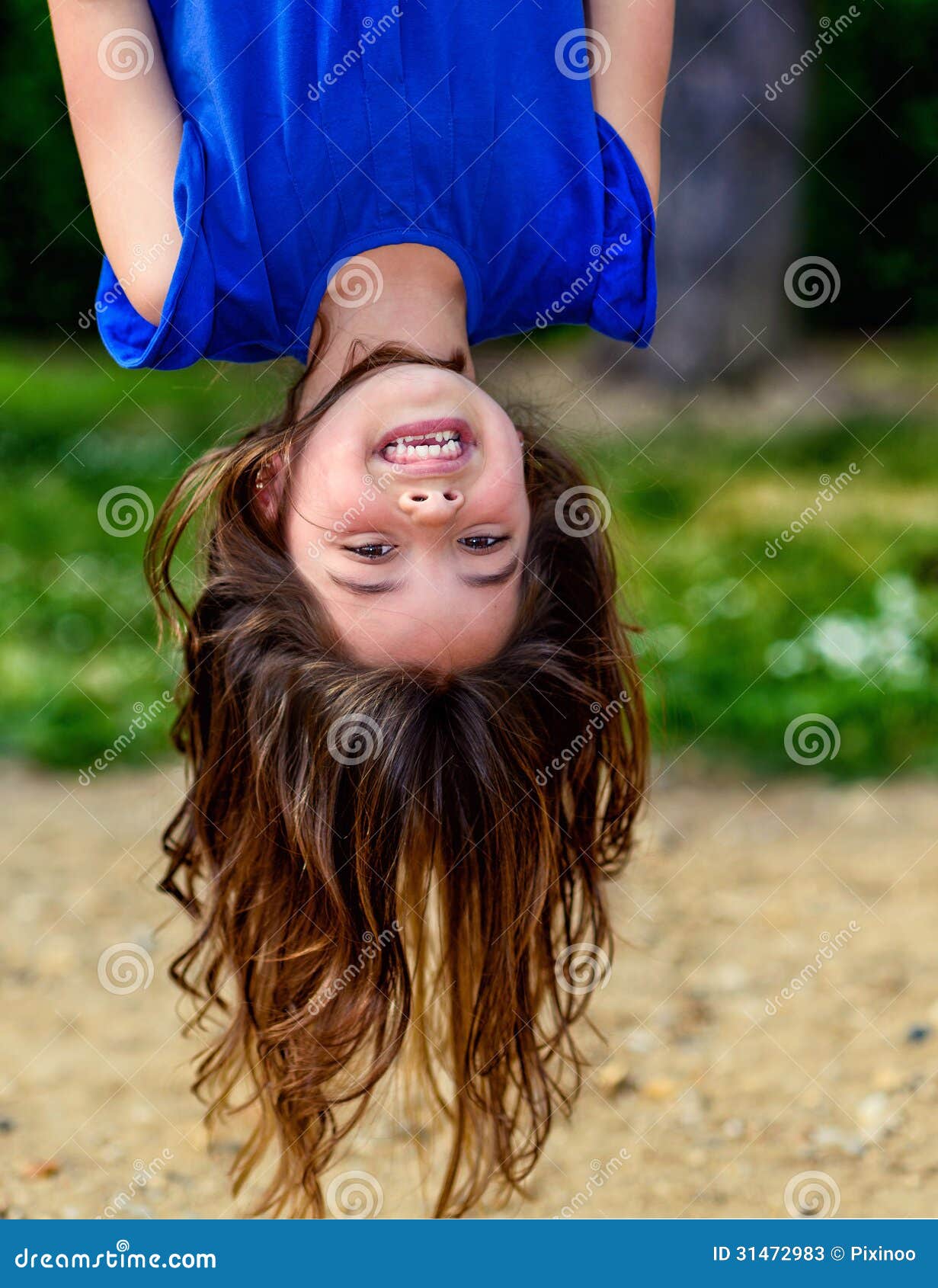 Beautiful Child Hanging Upside and Laughing Stock Image - Image of ...