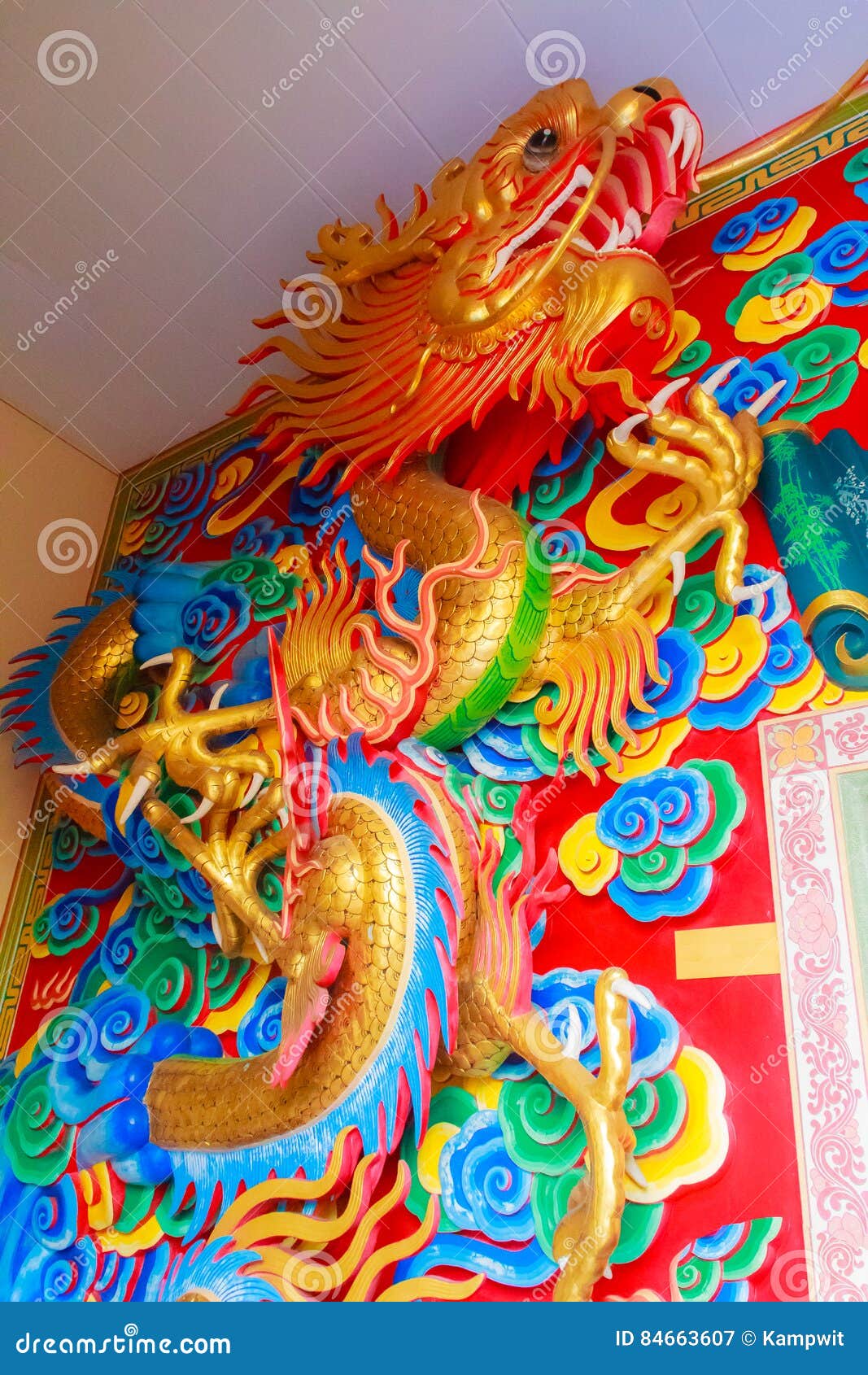 beautiful chinese dragons sculpture at anek kusala sala viharn sien chinese temple in pattaya, thailand. it was built in 1987 an