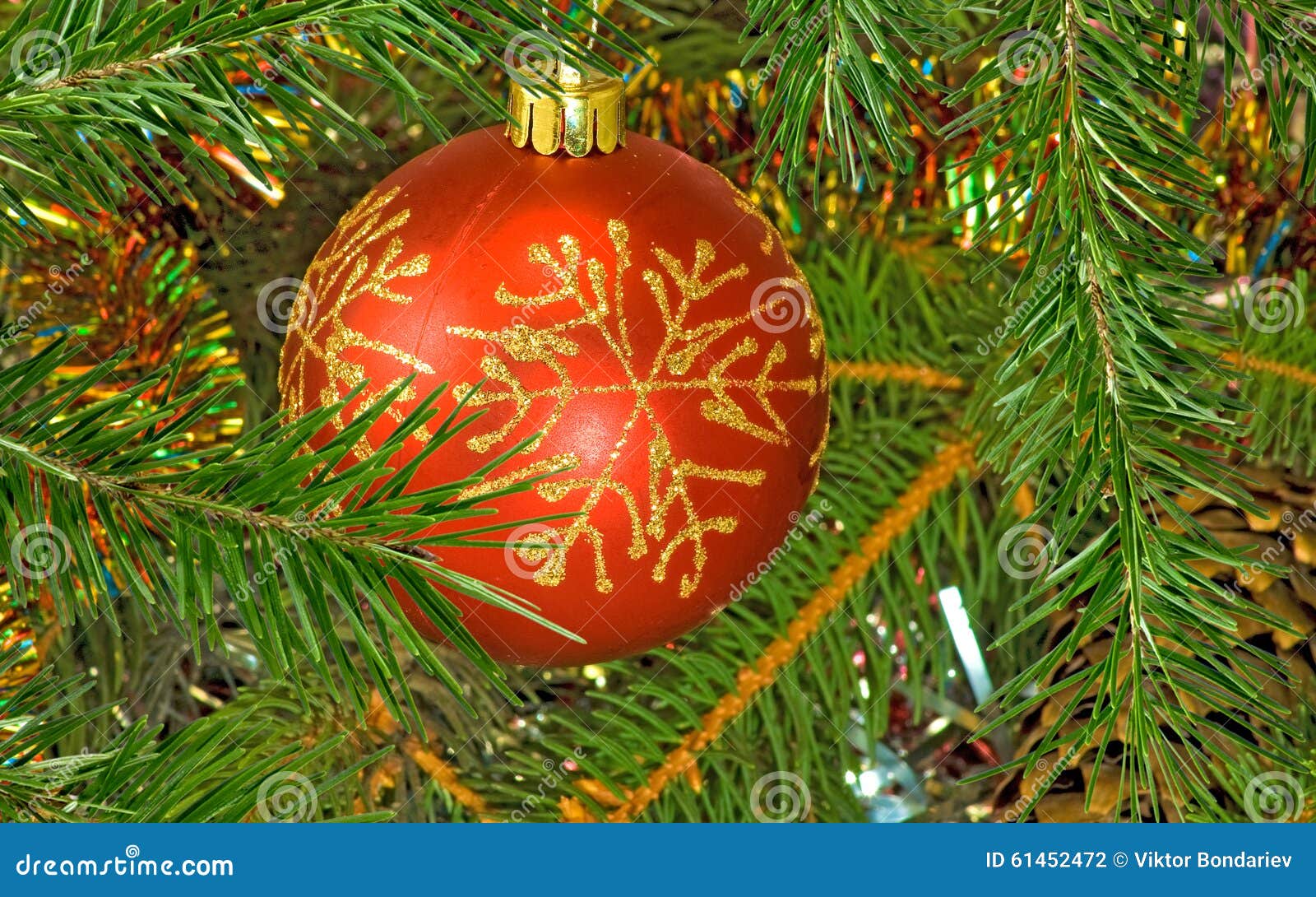 Beautiful Christmas Decorations on Christmas Tree Background Close-up ...