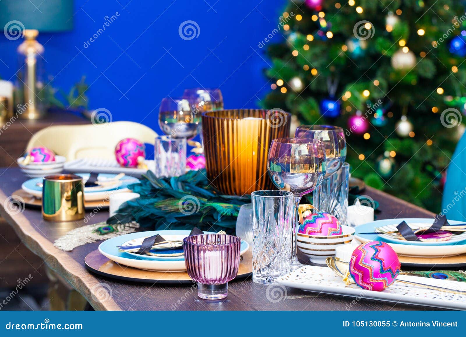 Christmas Dining Room Table Decoration Stock Image - Image of ornament ...