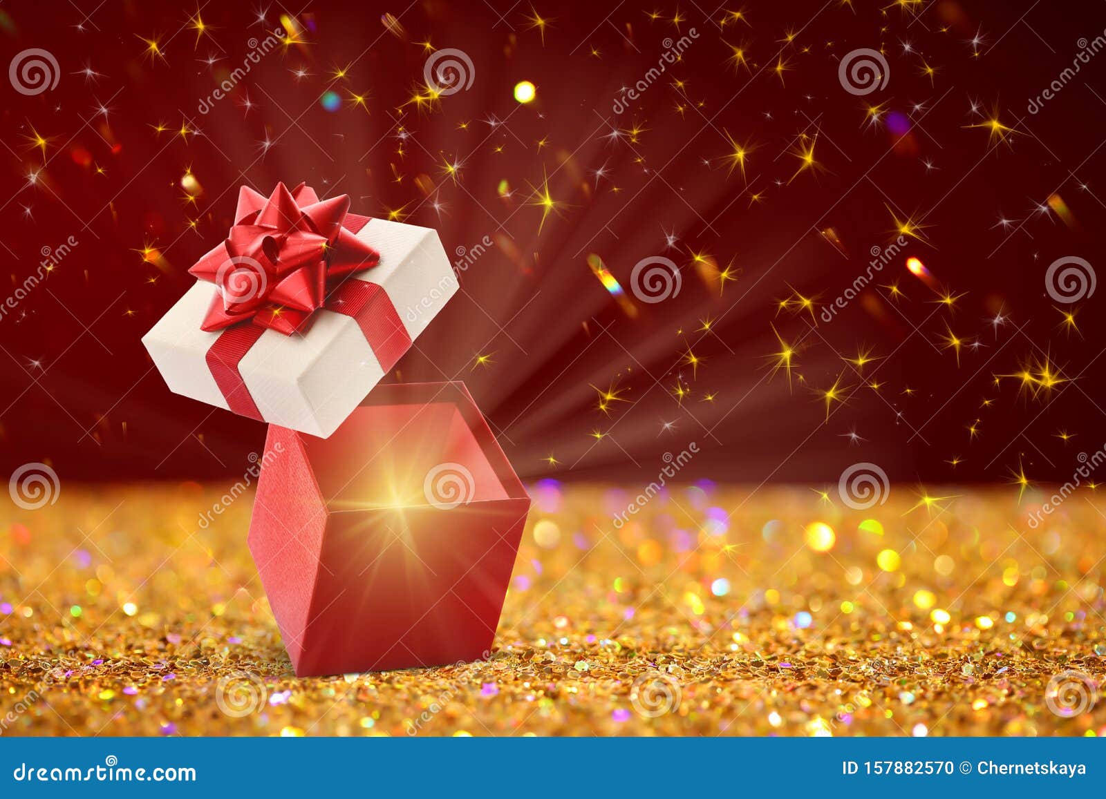 Beautiful Christmas Gift Box with Magic Light Stock Photo Image of