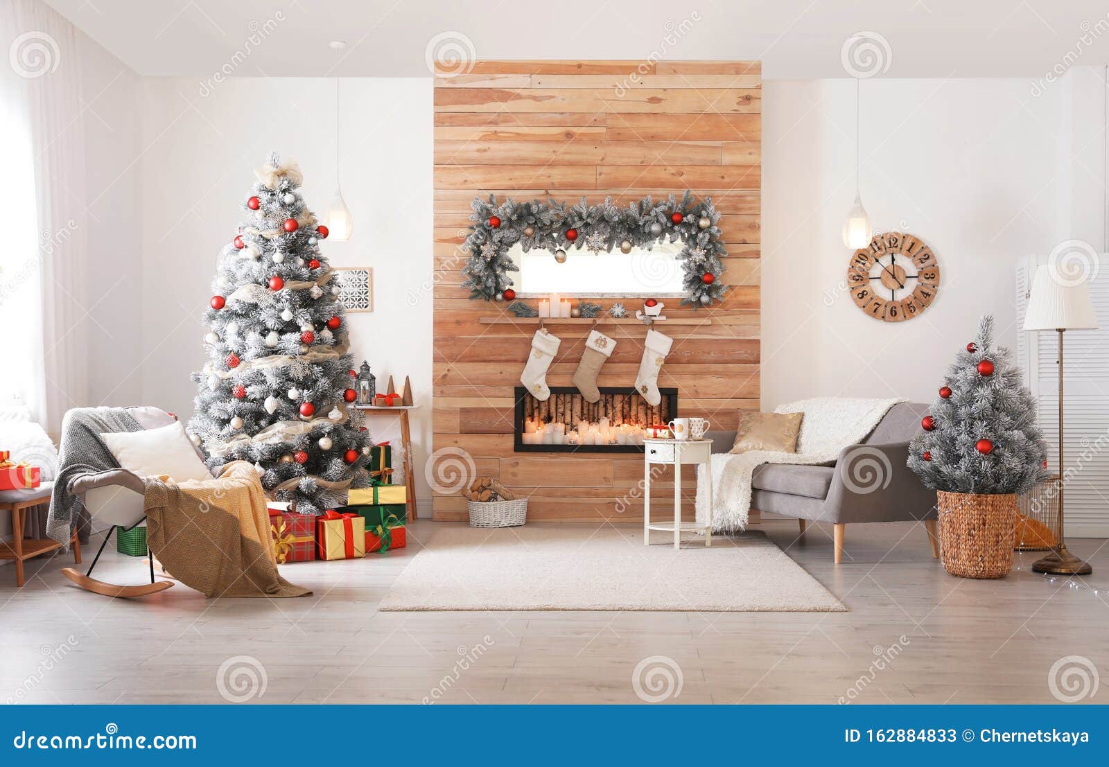 Beautiful Christmas Interior of Living Room with Tree Stock Image