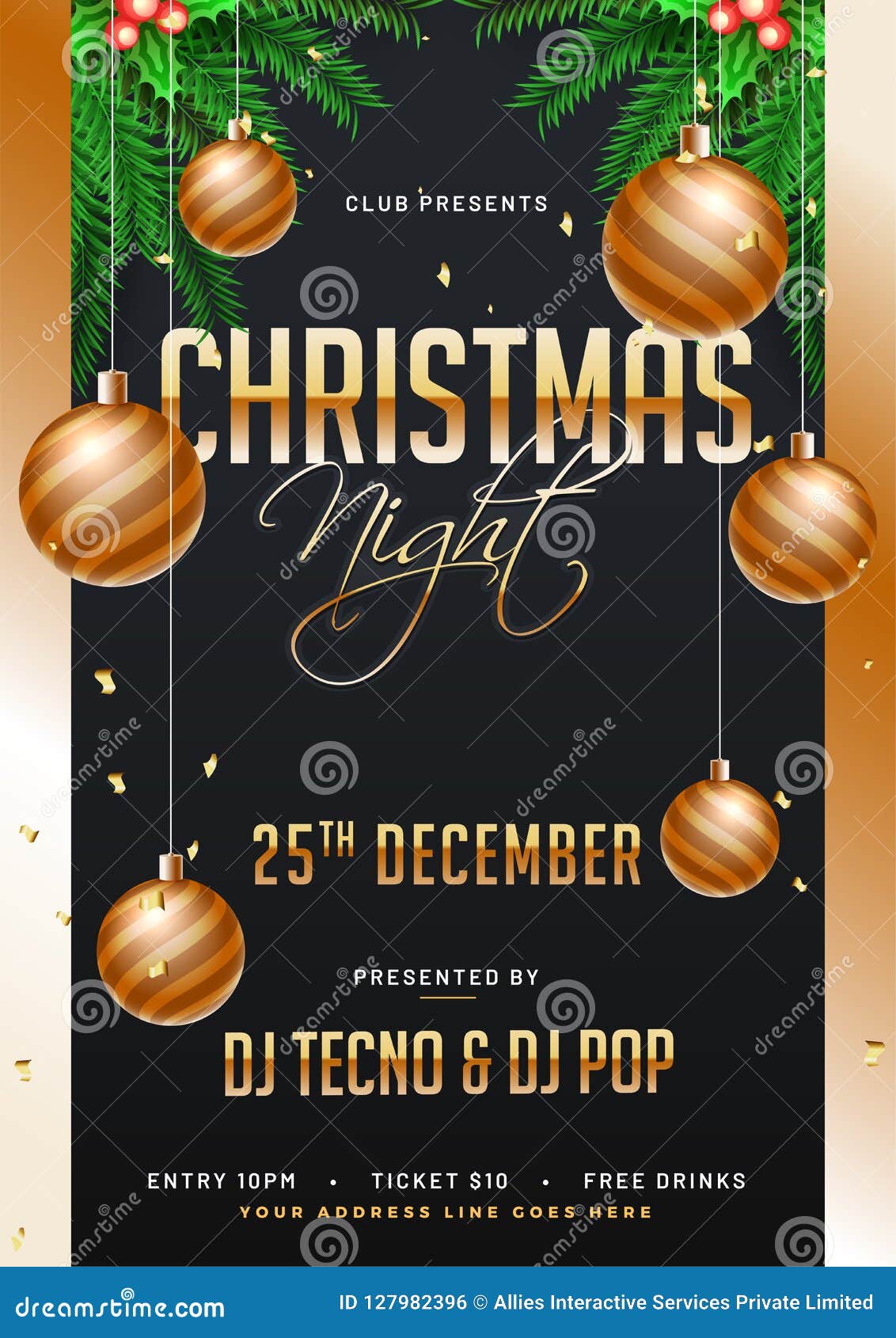 Beautiful Christmas Night Invitation Card Design Decorated with Stock  Illustration - Illustration of elements, invitation: 127982396