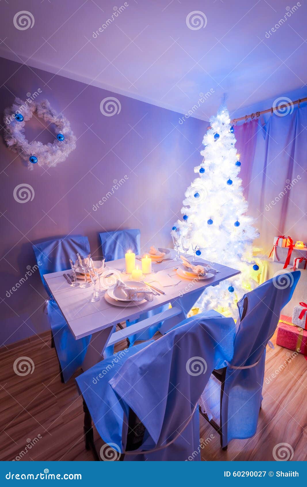 Beautiful Christmas Table Setting with Christmas Tree Stock Image ...