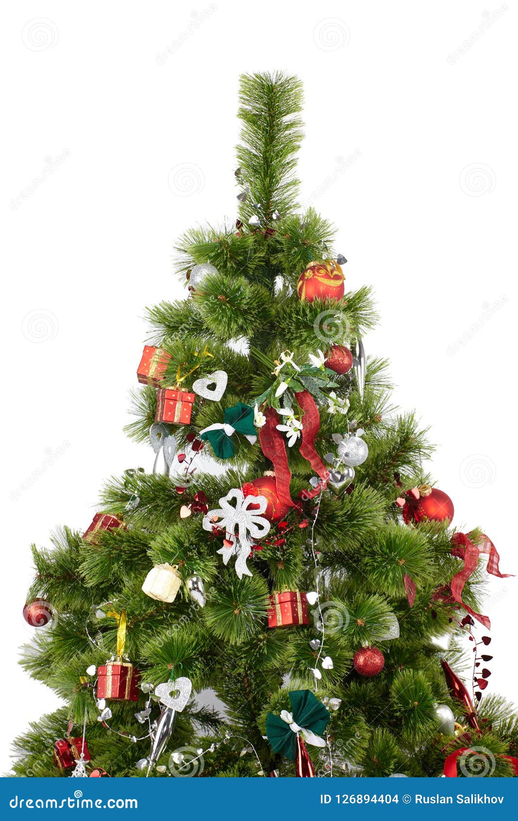 Beautiful Christmas Tree with Colorful Ornaments, Isolated Stock Photo ...