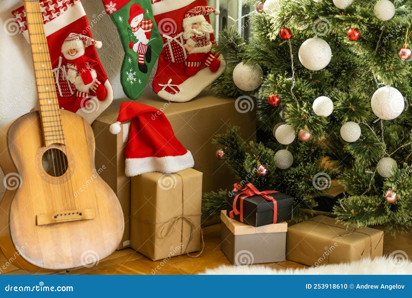 Beautiful Christmas Tree and Gift Boxes in Room Stock Photo Image of