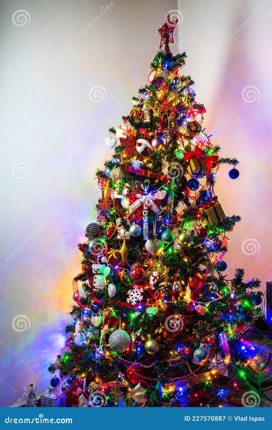 Beautiful Christmas Tree with Lights and Decorations Stock Image ...