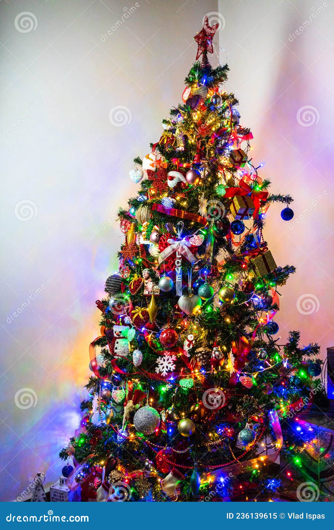Christmas Tree With Lights And Decorations 
