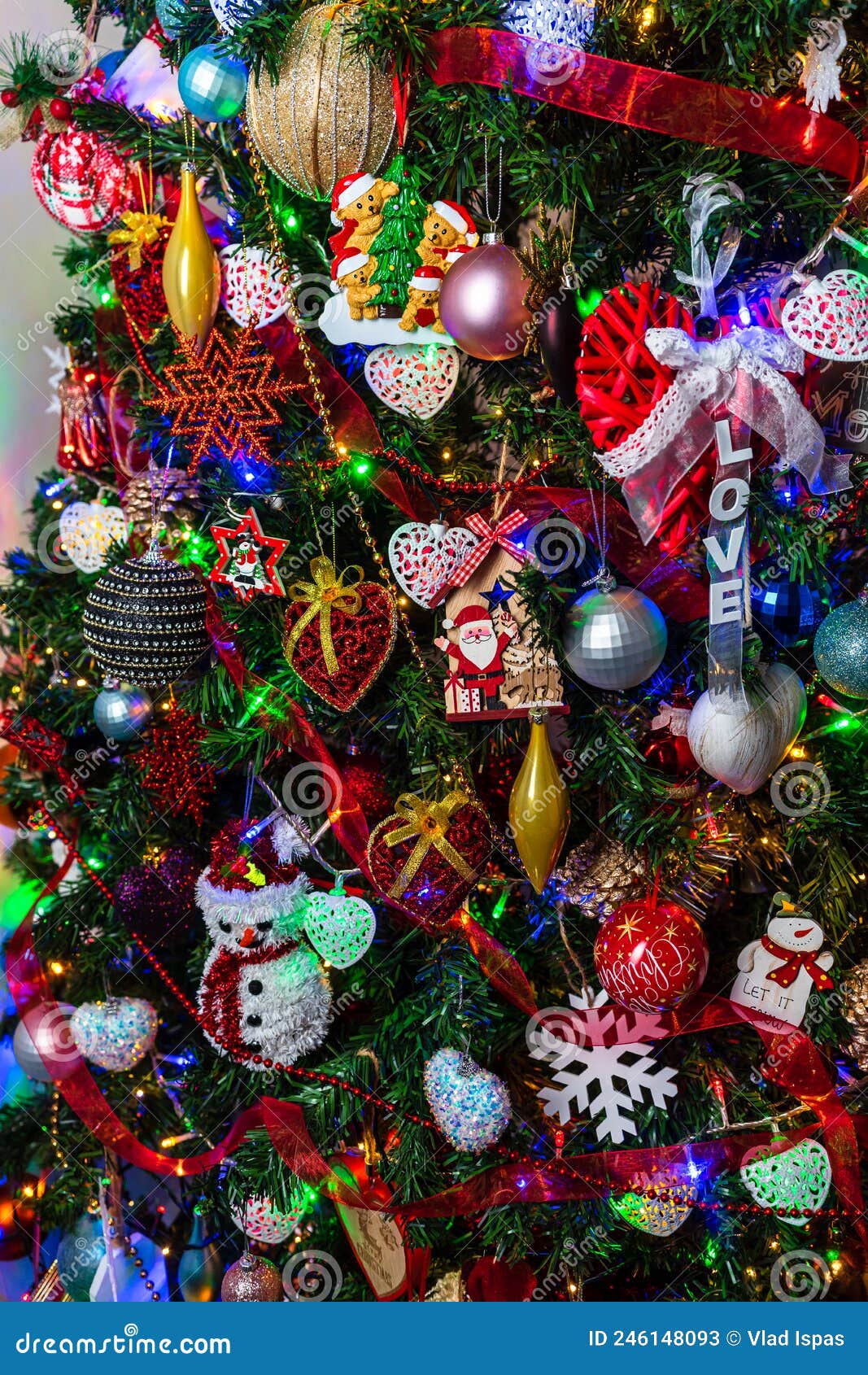 Beautiful Christmas Tree with Lights and Decorations Stock Image