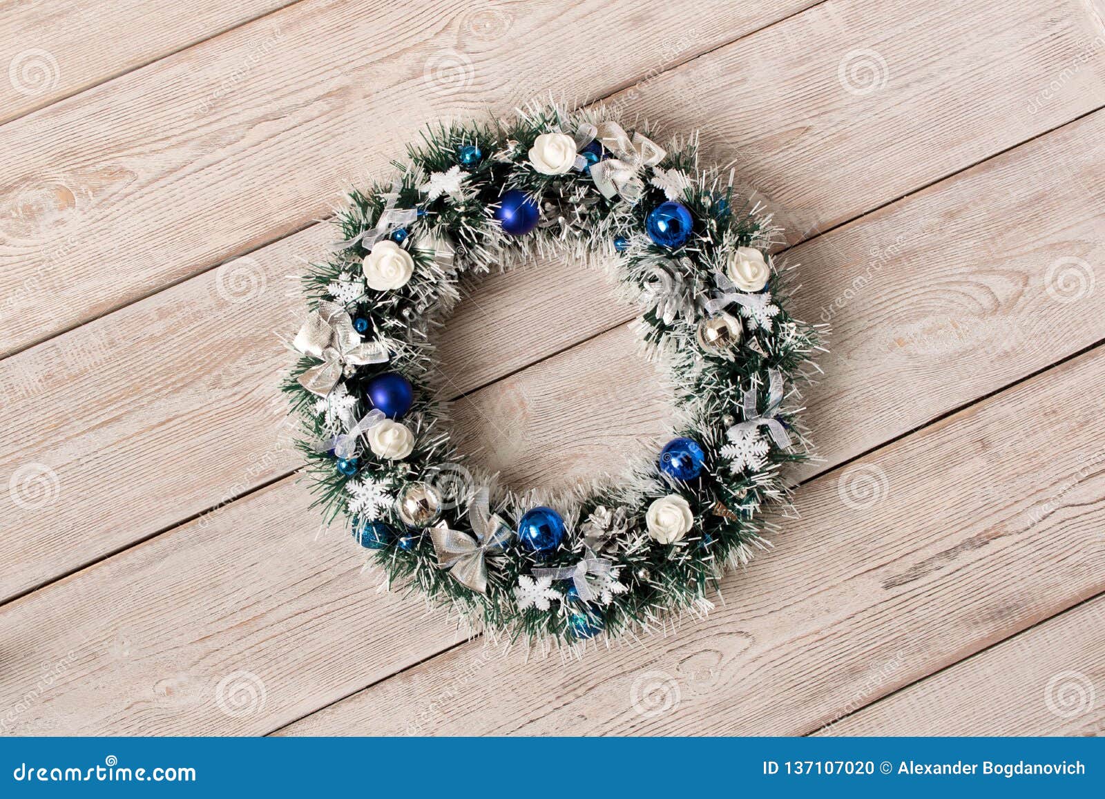 Beautiful Christmas Wreath On Wooden Background. The Concept Of ...